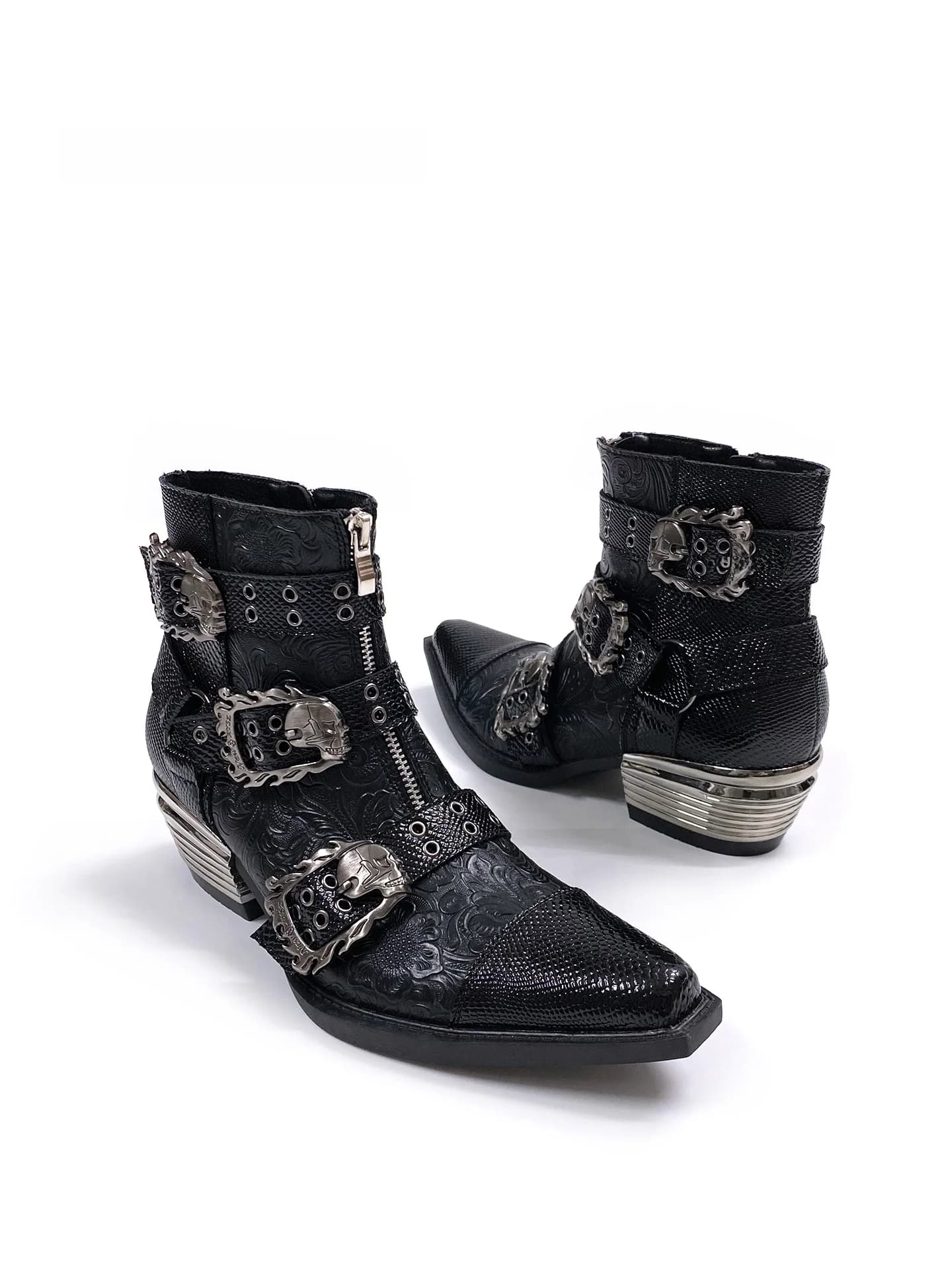Stivaletti Chelsea Punk in Metallo con Tacco Grosso, Unisex, Neri, con Punta Affilata Intagliata, Stivali Gotici, Suola in Gomma Resistente all'Usura per Giovani