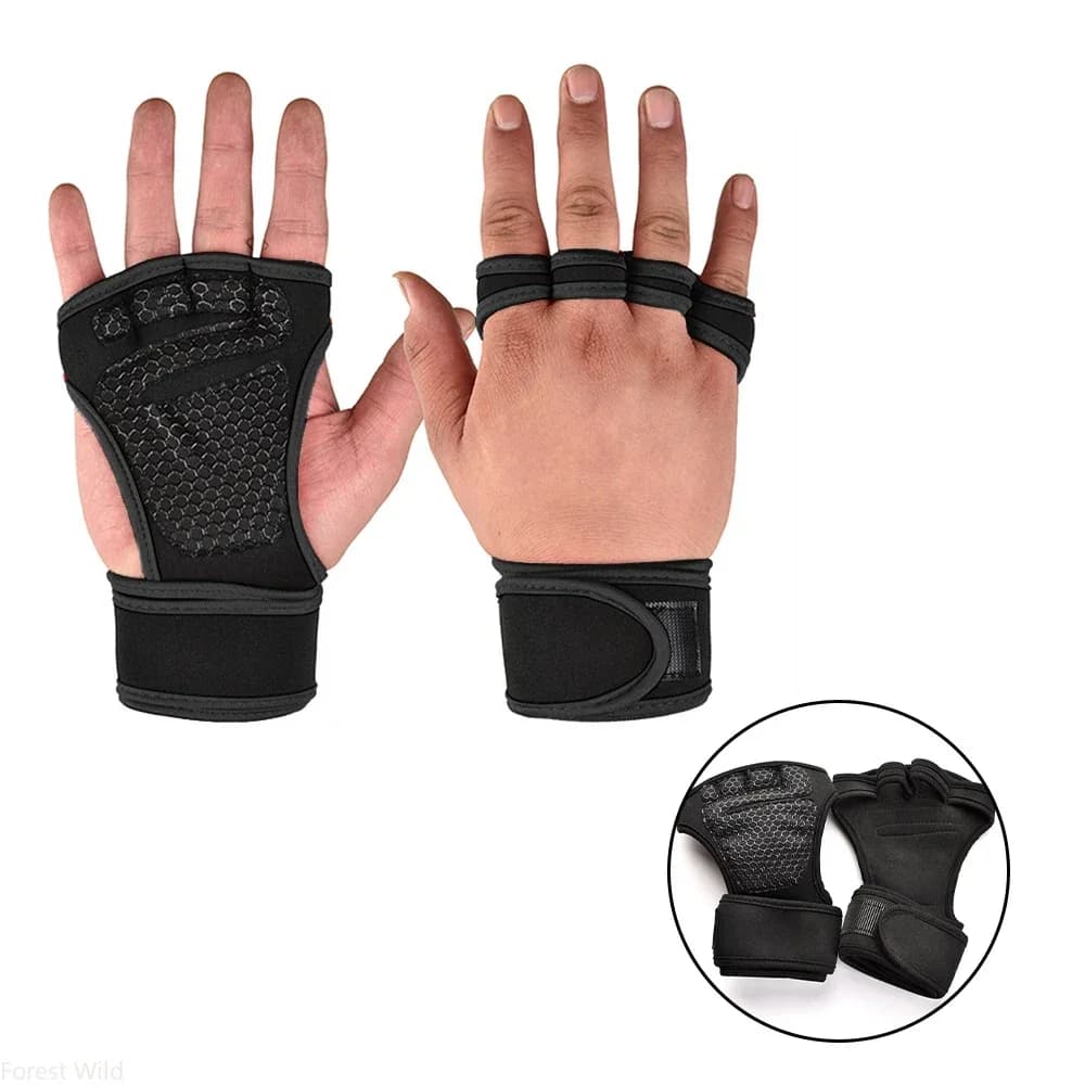 Anti Slip Half Finger Weight Training Gloves For Men Women Fitness Sports Gym Cycling Wrist Palm Protector Black Set