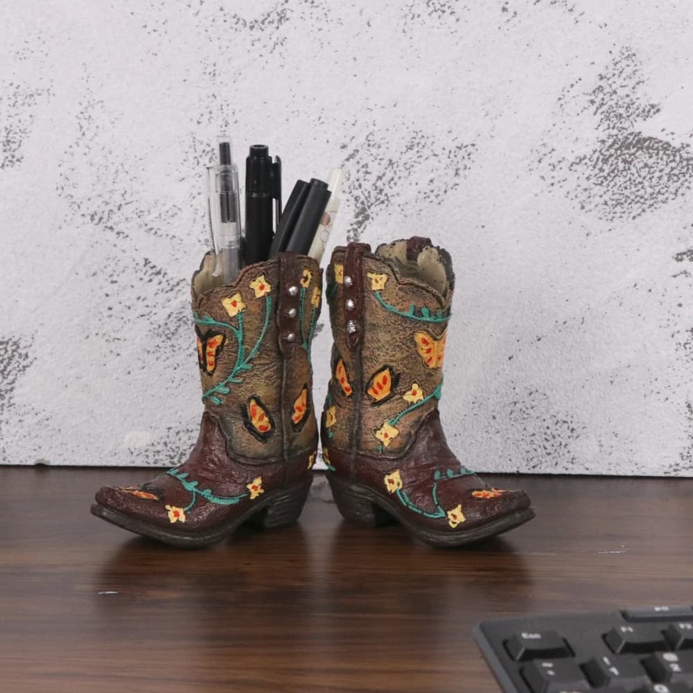 Creative Retro Denim Boot Pen Holder Multi Functional Office Desktop Storage Ornament Home Decoration Vanity Organizer