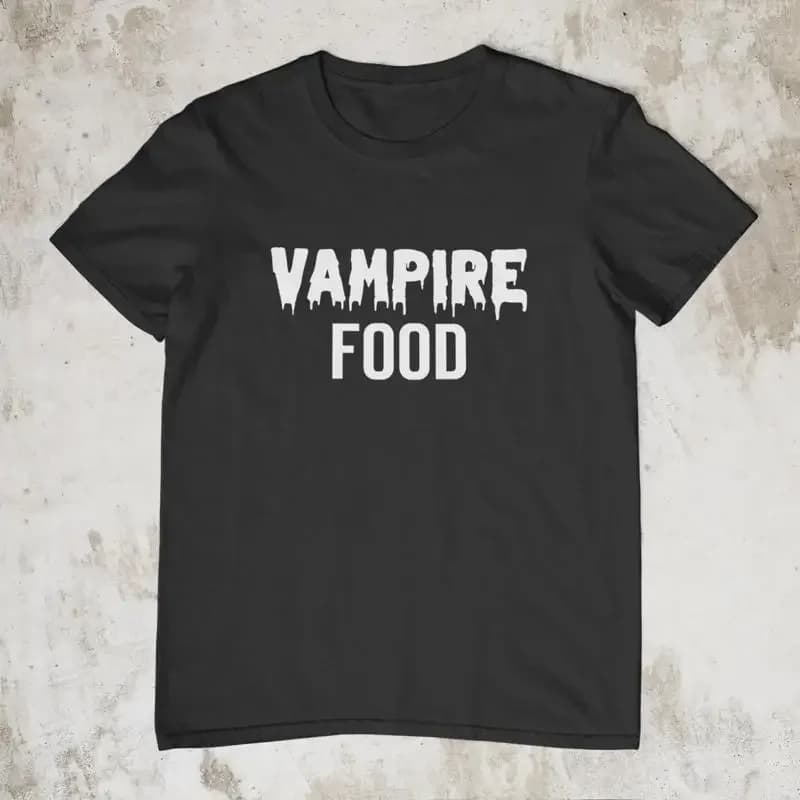 Vampire Food Funny Fancy Dress T Shirt Lazy Halloween Outfit Sarcastic Parody Quirky Ironic Top