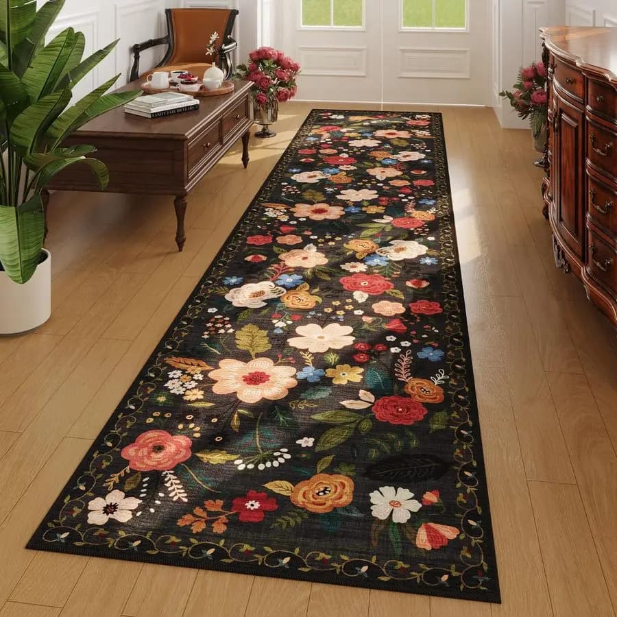 Runner for corridors Anti-slip kitchen mat 2x10 Long washable runners with rubber support Soft floral carpet for entrance