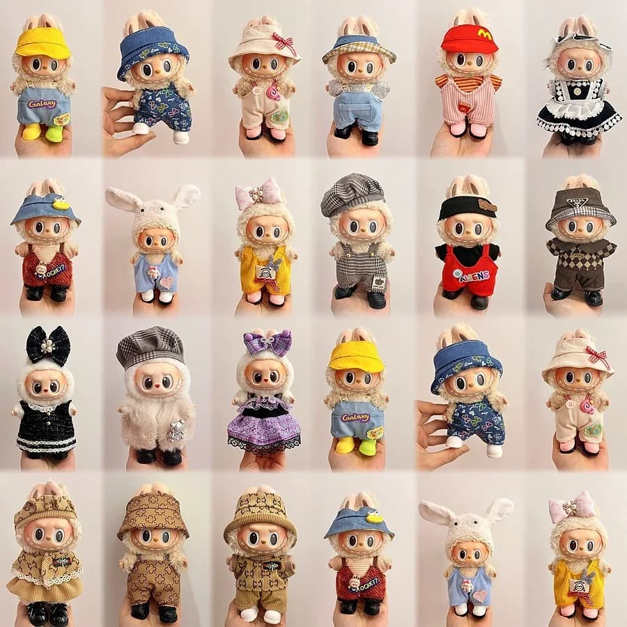 Solo vestiti Labubu Vestiti per bambini Puleggia in vinile Panno 17 cm Bambola carina Vestire Set casual Gonna Peluche Vestiti