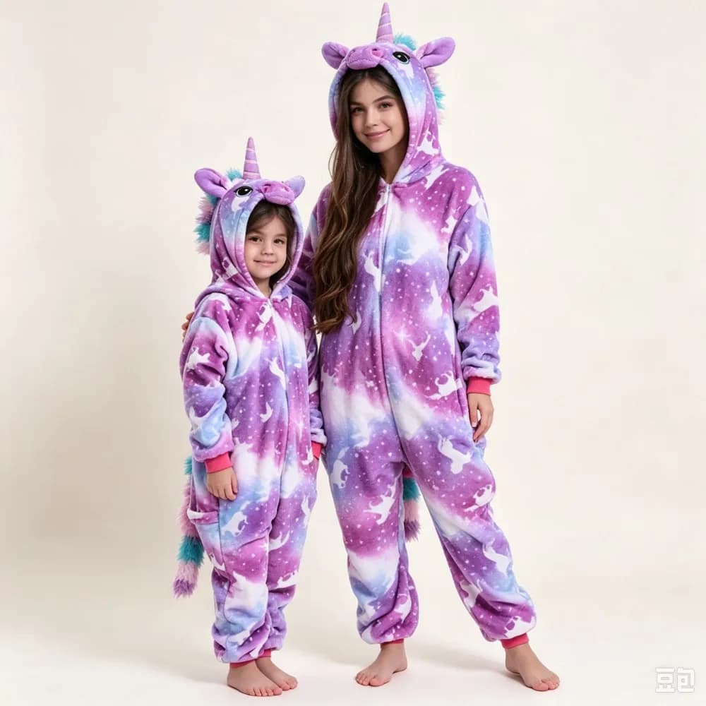 Unicorn Kigurumi Pajamas Winter Warm Flannel One Piece Hooded Jumpsuits Kids Pyjamas Halloween Christmas Cosplay Costume Oneises