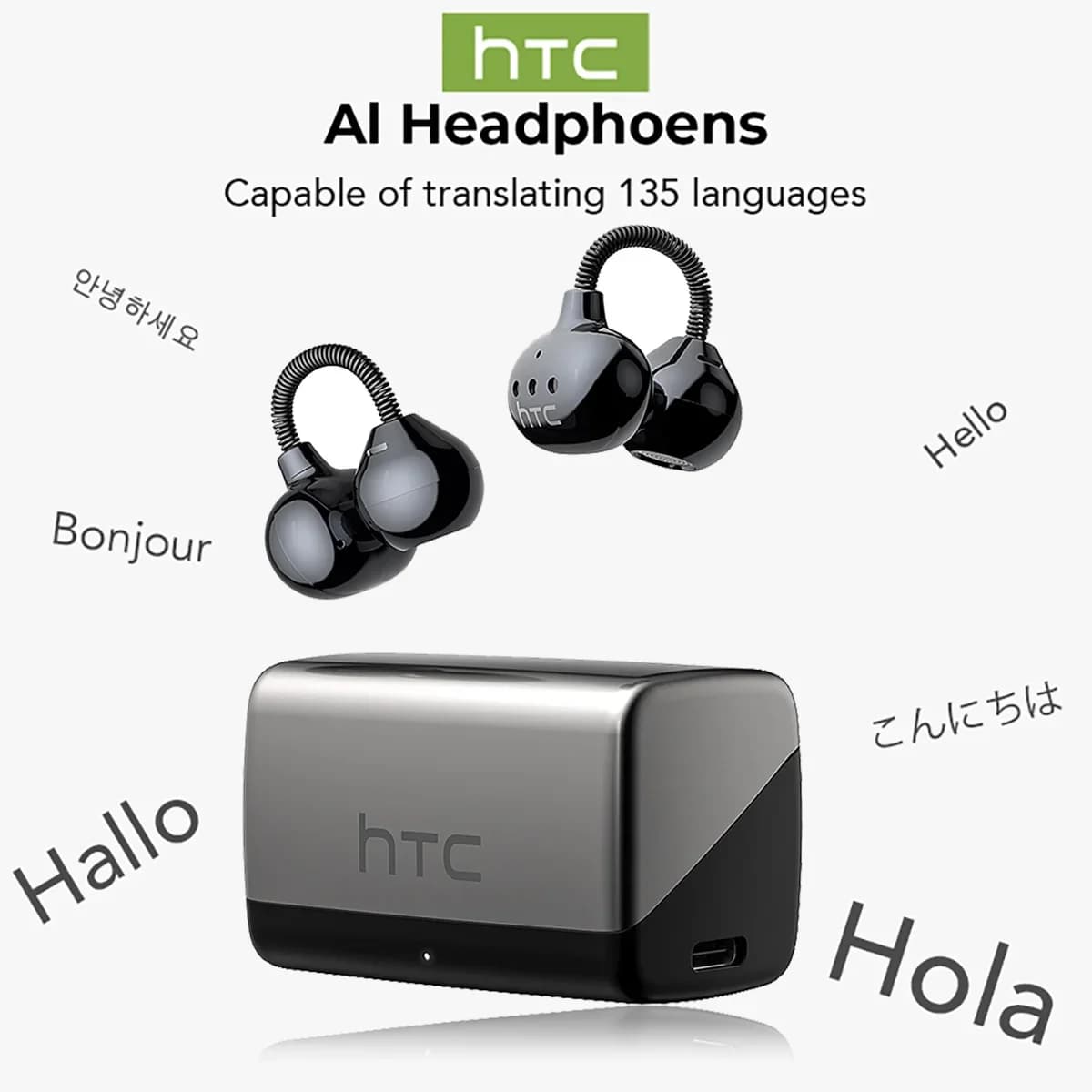 【HTC NE67】 Auricolari Bluetooth V6.0 Auricolari traduttore AI TWS Earclip Cuffie wireless portatili con catena sospesa