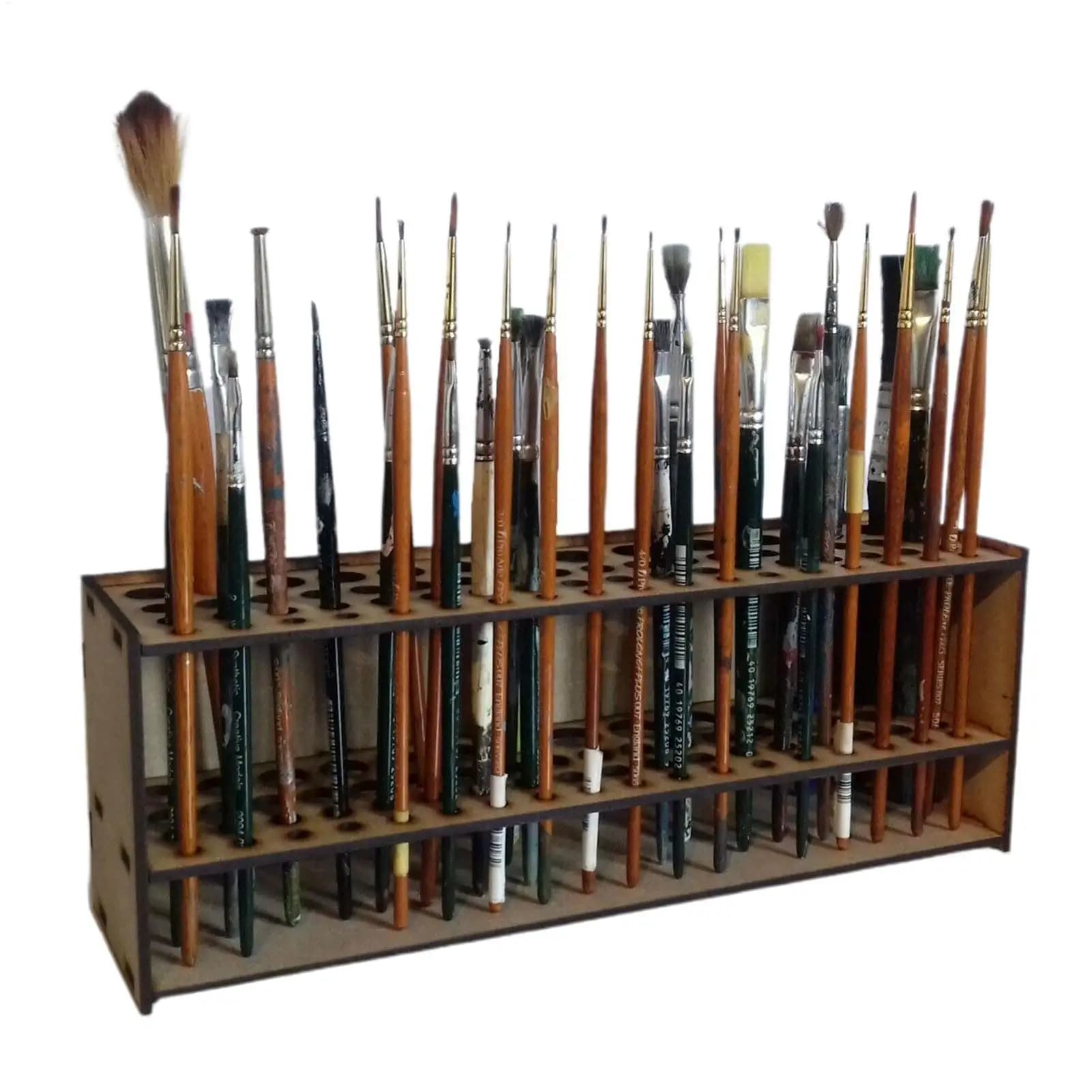 Porta pennelli in legno premium da 67 slot - Durevole organizer da scrivania per artisti, per riporre matite e pennelli, eleganti materiali artistici e artigianali