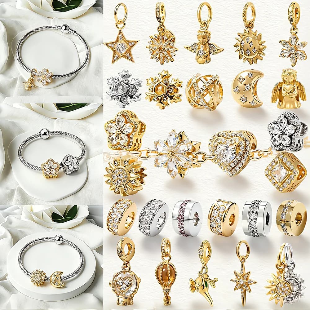 Star Shaped Charm Beads, Moon, Sun, Mongolfiera, Snowflake, Angel, Compatible with Original Bracelets, Refined Gift Jewelry