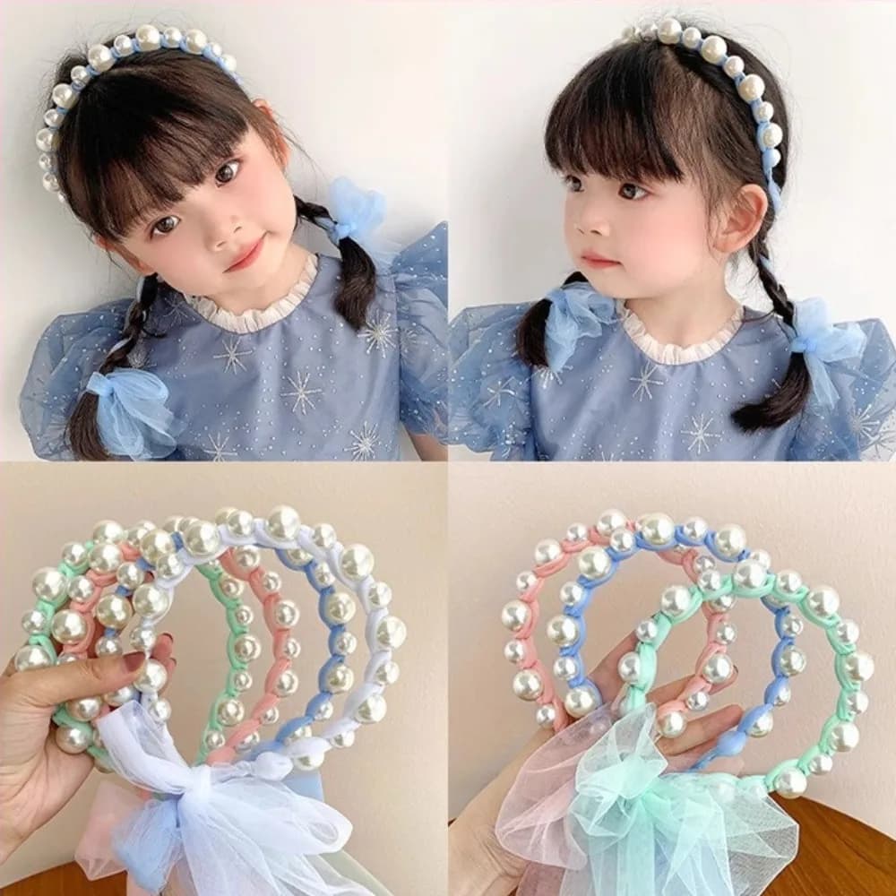 Nuovi bambini ragazza perla fascia bambini streamer accessori per capelli bambino carino principessa fiocco copricapo forcina neonato fermaglio per capelli per bambini