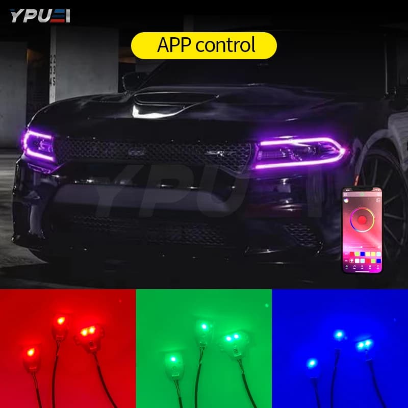 Illuminazione ambientale DRL del circuito del faro LED multicolore RGBW per Dodge Charger dal 2015 in poi, app di controllo remoto per smartphone