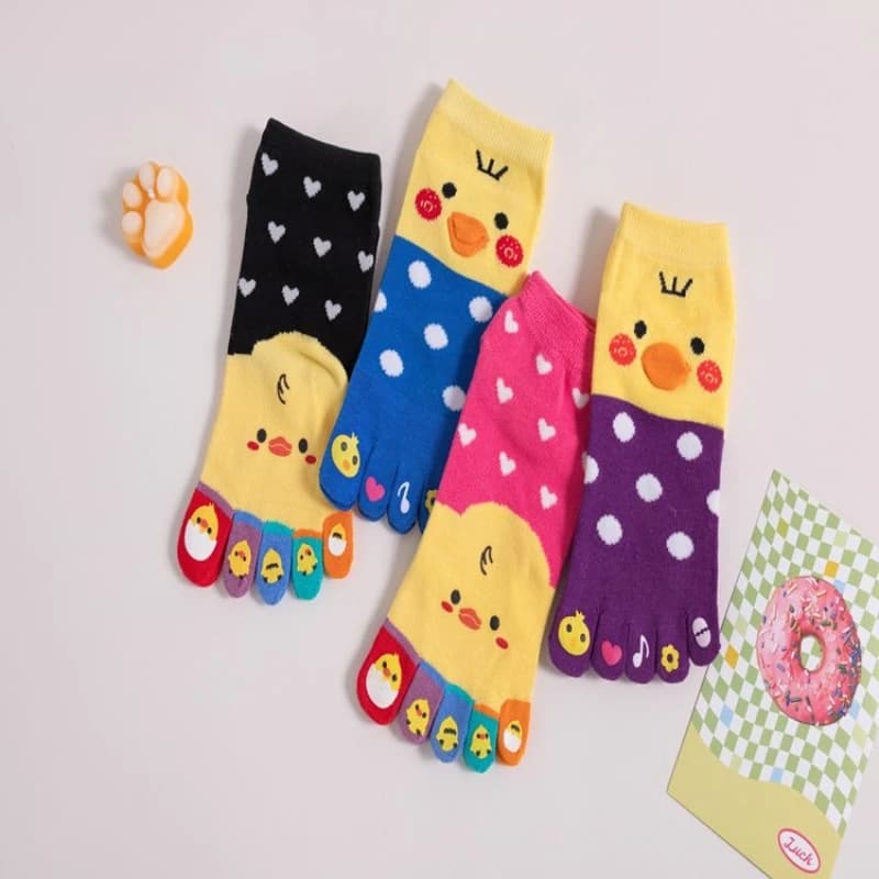 4 paia di calzini da donna a 5 dita, tubo centrale, calzini a cinque dita in cotone color caramello dolce
