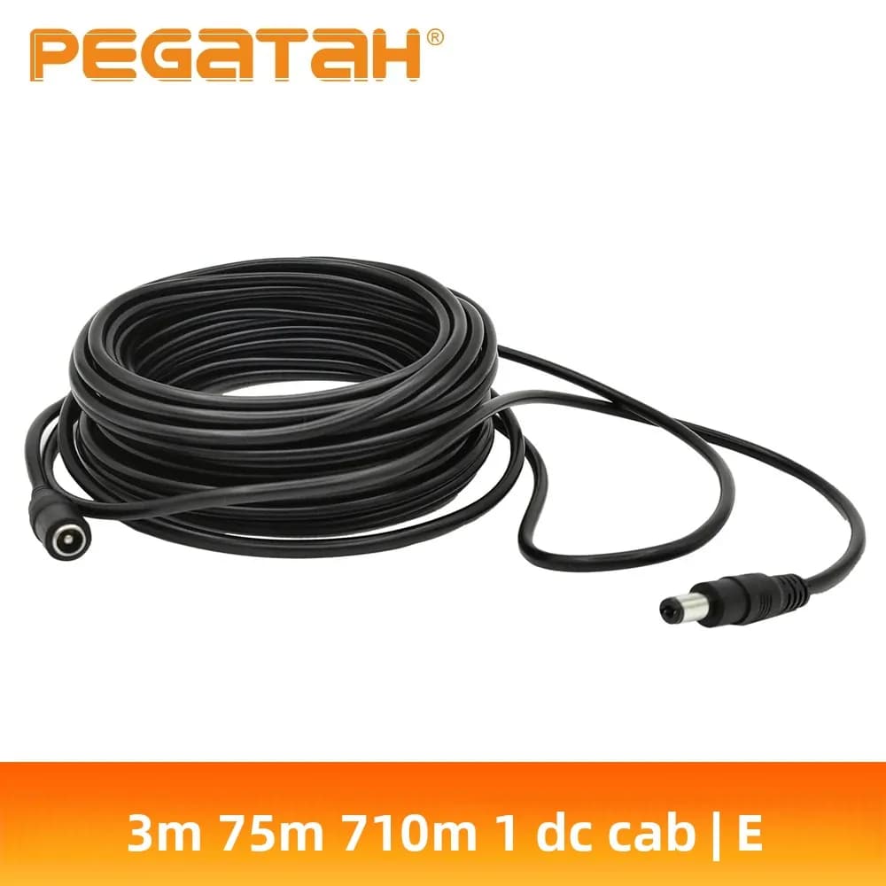 Cavo di Prolunga di Alimentazione DC12V 3M 5M 10M con Connettore 5.5mm*2.1mm Maschio-Femmina per Lampade LED e Telecamere di Sicurezza CCTV, Cavo di Alimentazione Nero