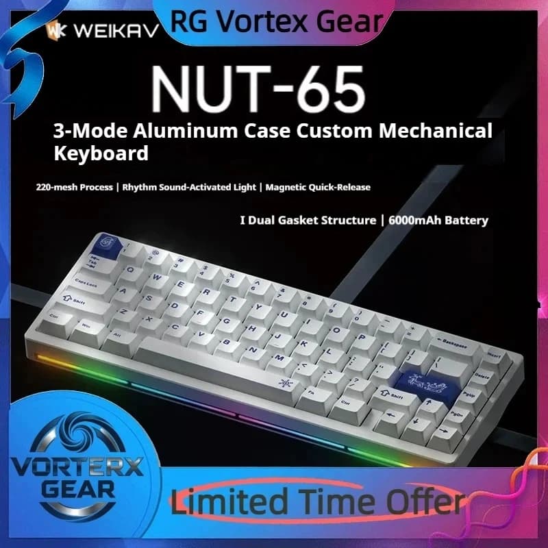 Vortex Gear Vika Nut65 Tastiera meccanica Tre modalità Lump in alluminio Rgb Kit guarnizioni personalizzate Tastiera specifica per giochi E-Sports