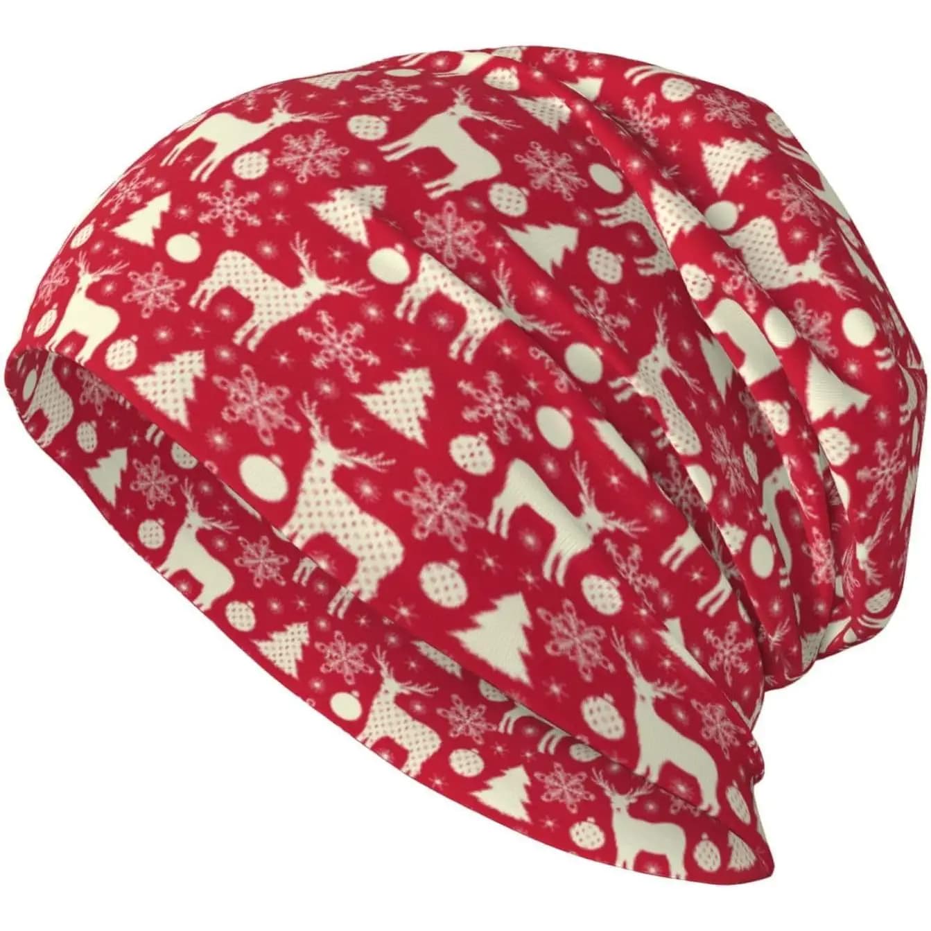 Merry Christmas Reindeer Snowflakes Red Fashion Knit Beanie Hat Cancer Headwear Caps Nightcap Skull Cap for Men Women