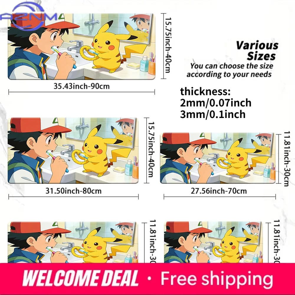 Tappetino per mouse da gioco Pokemon Ash & Pikachu Brushing Teeth, tappetino da scrivania antiscivolo