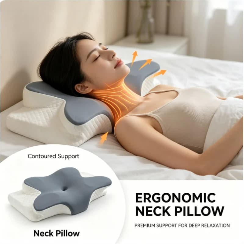 Cuscino Rinfrescante per Alleviare il Dolore al Collo, Ergonomico in Memory Foam, Supporto Cervicale per Chi Dorme su Lato, Schiena o Stomaco