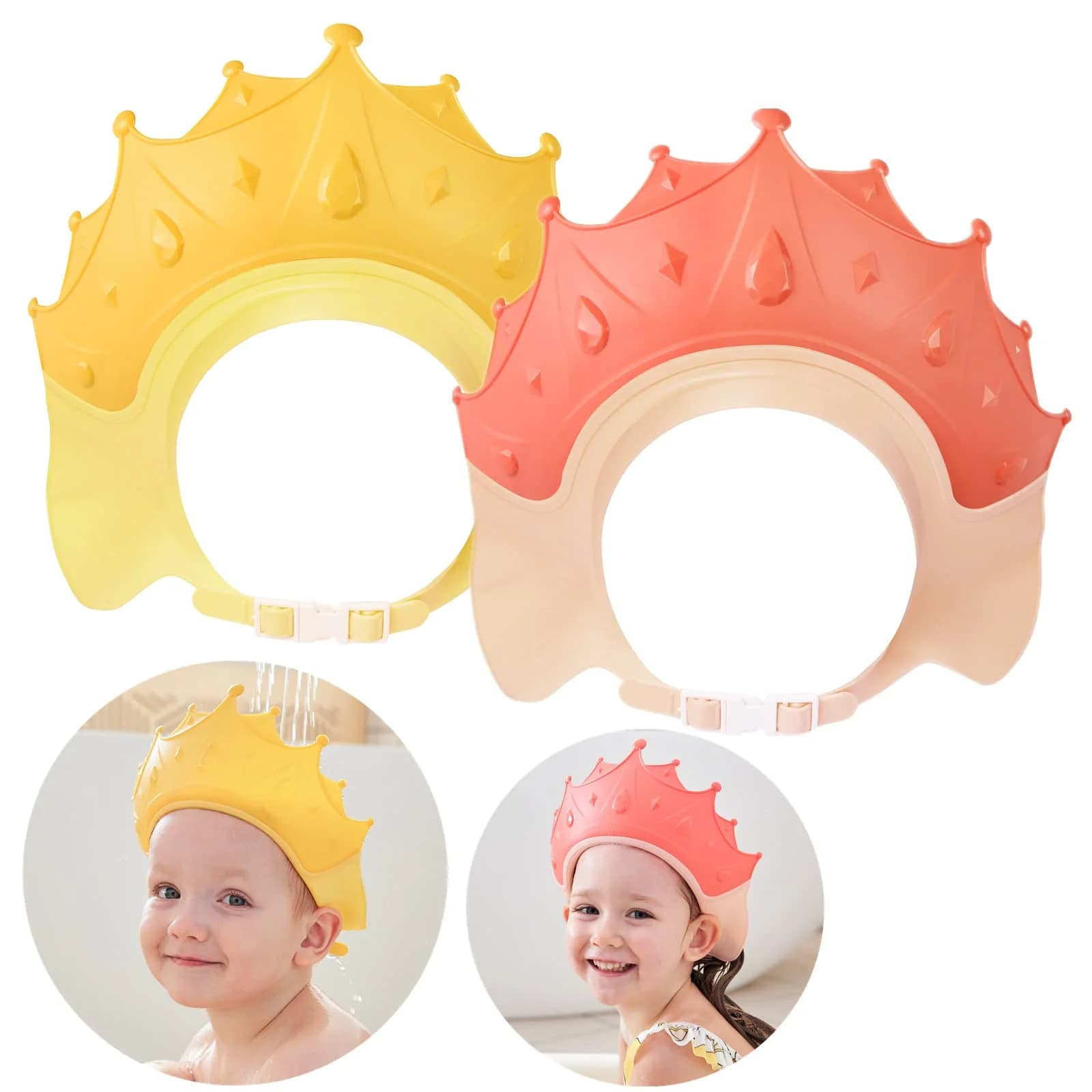Cappello da Bagno per Neonati con Visiera a Forma di Corona, Protezione per Capelli e Orecchie, Impermeabile e Regolabile per Bambini