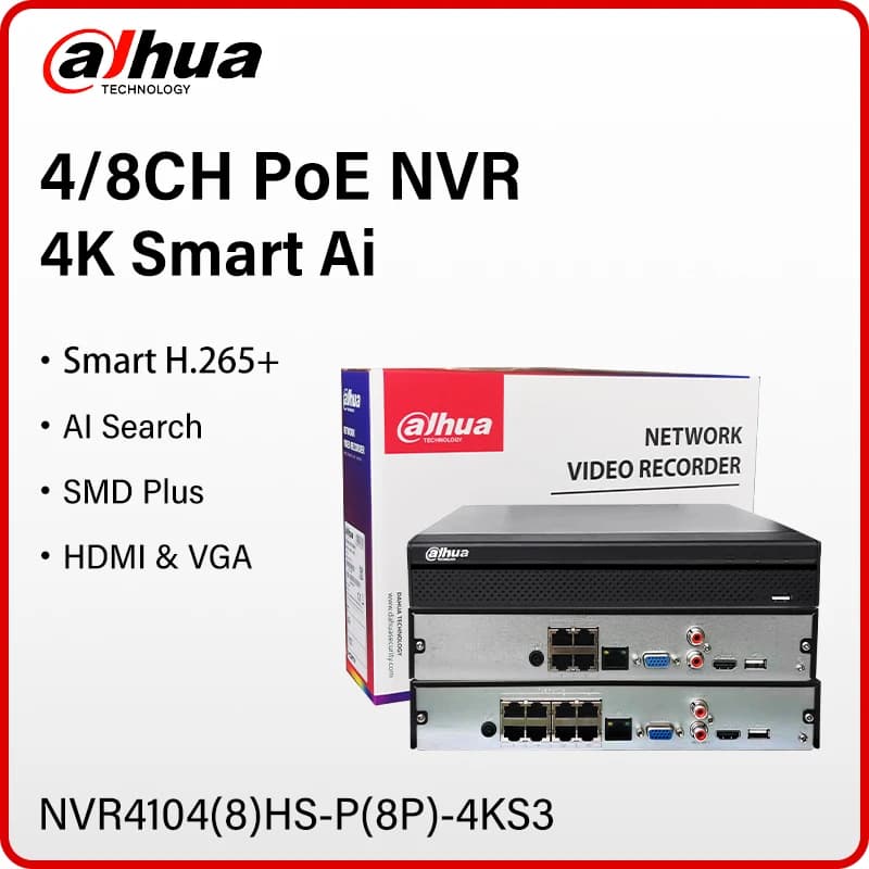 Dahua 4/8 CH PoE NVR Videoregistratore Plug & Play Per 4K Telecamera di Sicurezza IP Face Detection SMD NVR4104HS-P-4KS3 NVR4108HS-8P-4KS3