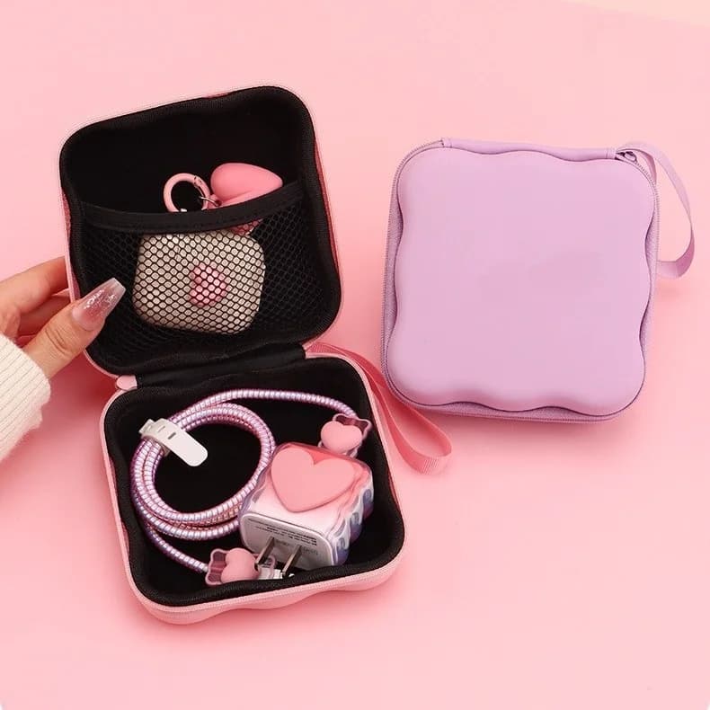 Set di protezioni per cavi portatili Borsa di stoccaggio Borsa di stoccaggio da viaggio con nodo a fiocco adorabile Simpatico organizer per cavi protettivi per caricabatterie
