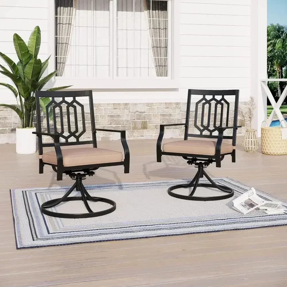 Patio Metal Swivel Rocker Chairs Set of 2 with Cushions for Outdoor Dining, Garden or Bistro, Supports 300 lbs