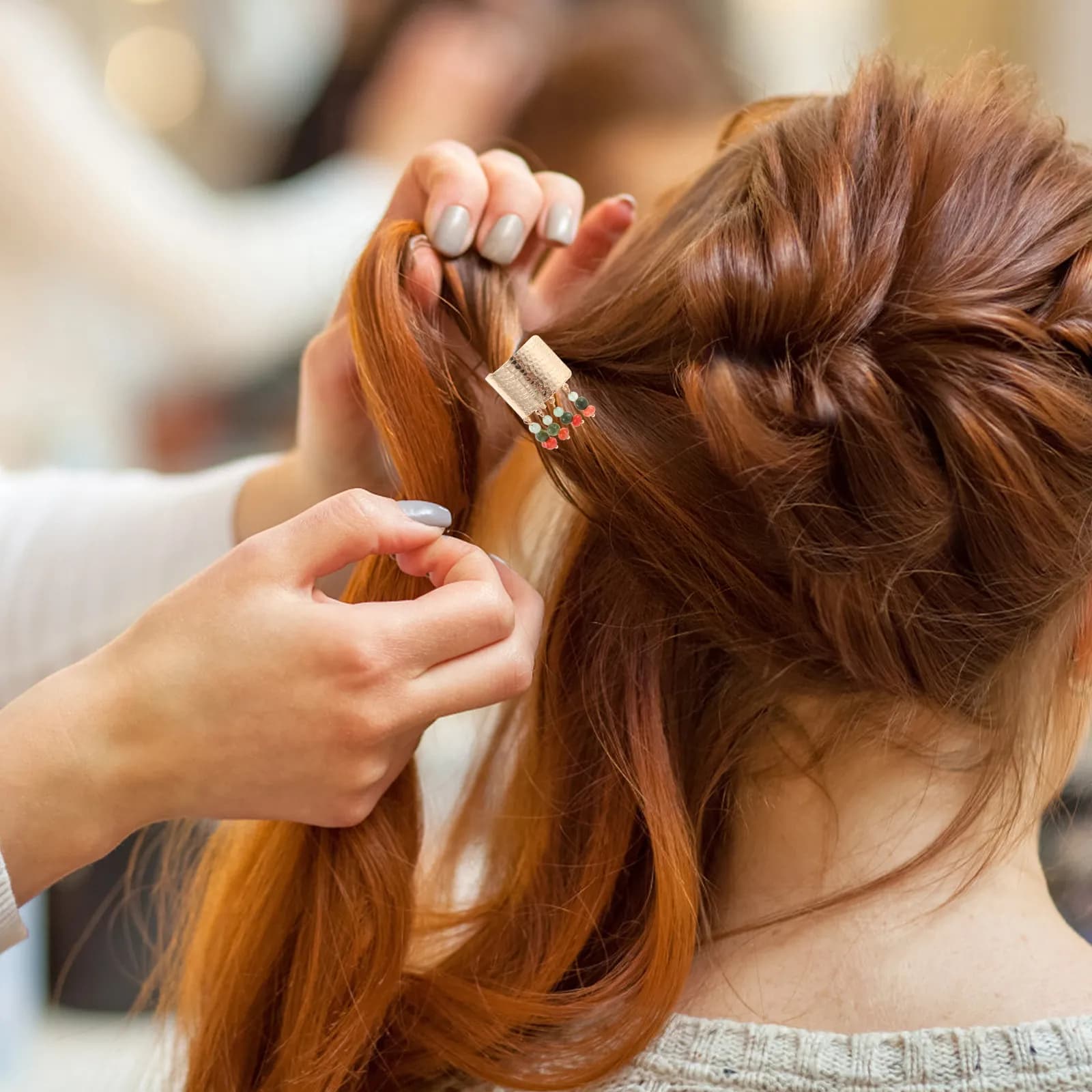 2 Pezzi Fermacoda con Perline di Vetro e Nappa, Stile Boho Cinese, Accessori per Capelli da Donna per Uso Quotidiano, Feste, Viaggi, Fermaglio Unico per Capelli