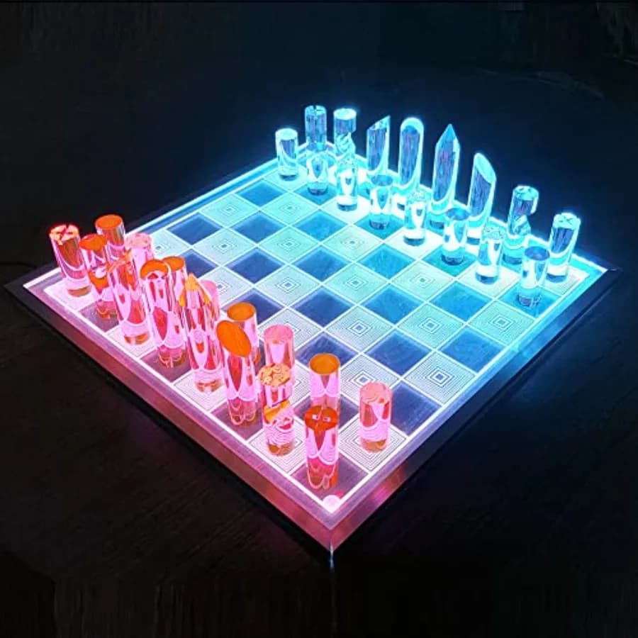 3D Luxe Acrilico Fuoco Ghiaccio LED Luce Incandescente Set di Scacchi di Lusso Taglio Laser Scacchiera Gioco da Tavolo Esecutivo per Soggiorno Moderni H