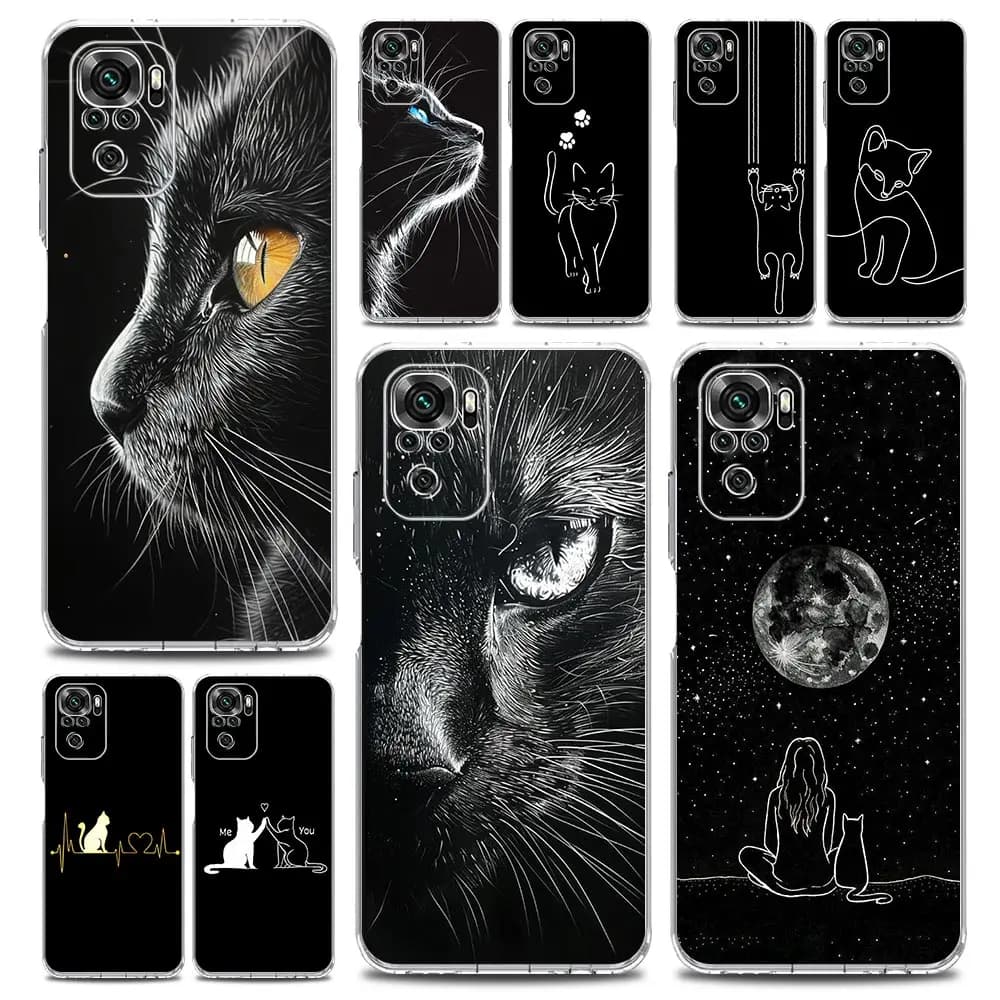 Cover per Xiaomi Redmi Note 15 14 13 12 4G 10 11 Pro Plus 5G 14C 13C 12C 10C, custodia trasparente morbida in TPU con motivo gatti neri