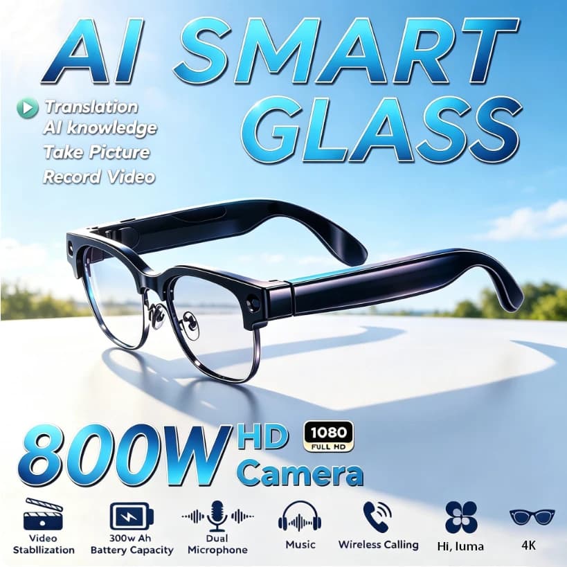 800W HD Pixel Smart Glasses Men Women AI Recognition Multi Language Translate WIFI Video Record Bluetooth Call Audio Sunglasses