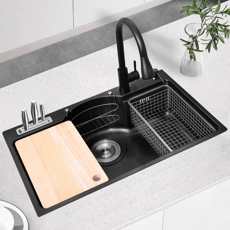 Multifunctional Black Kitchen Sink Set Durable 304 SS Stainless Steel Single Bowl Sinks for the Kitchen With Drain Board