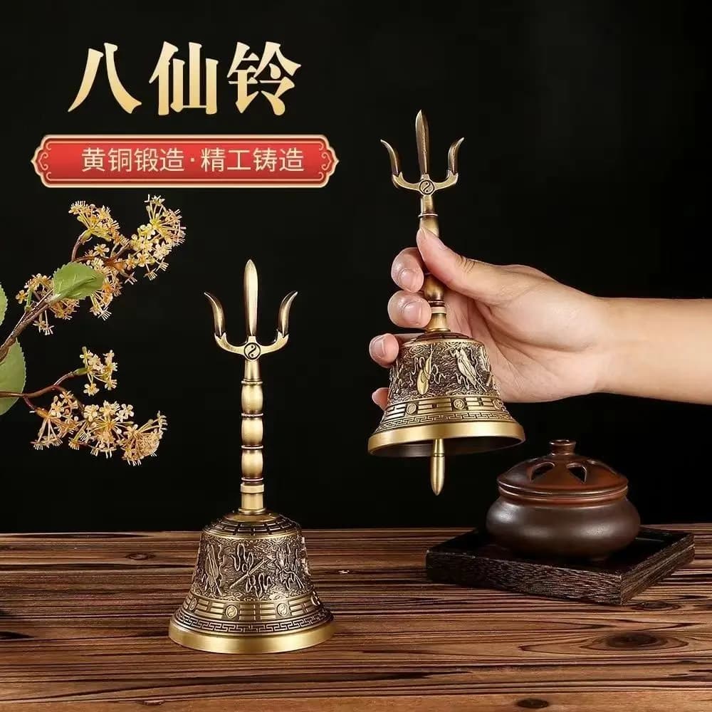 Tibet Tibetan taoist three-pronged tai chi hand-cranked bagua bell taoist eight immortals bells Statue Ornament Figurines