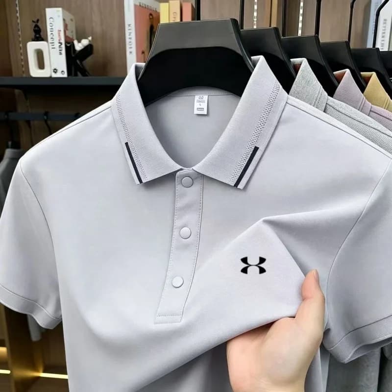 Polo da Golf Estiva da Uomo in Seta Ghiaccio ad Asciugatura Rapida, Comoda, Traspirante, Versatile, Casual Quotidiana, a Maniche Corte, Ricamata