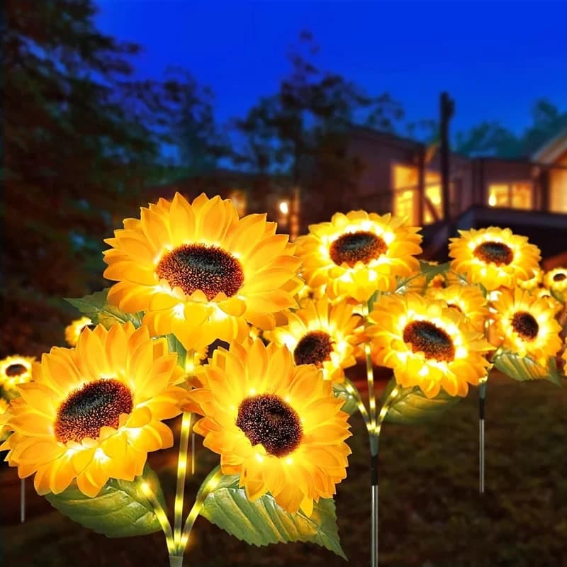 Lampada Solare da Giardino a LED a Forma di Girasole, Luci Decorative per Ramadan, Matrimoni, San Valentino, Illuminazione da Terra per Giardino
