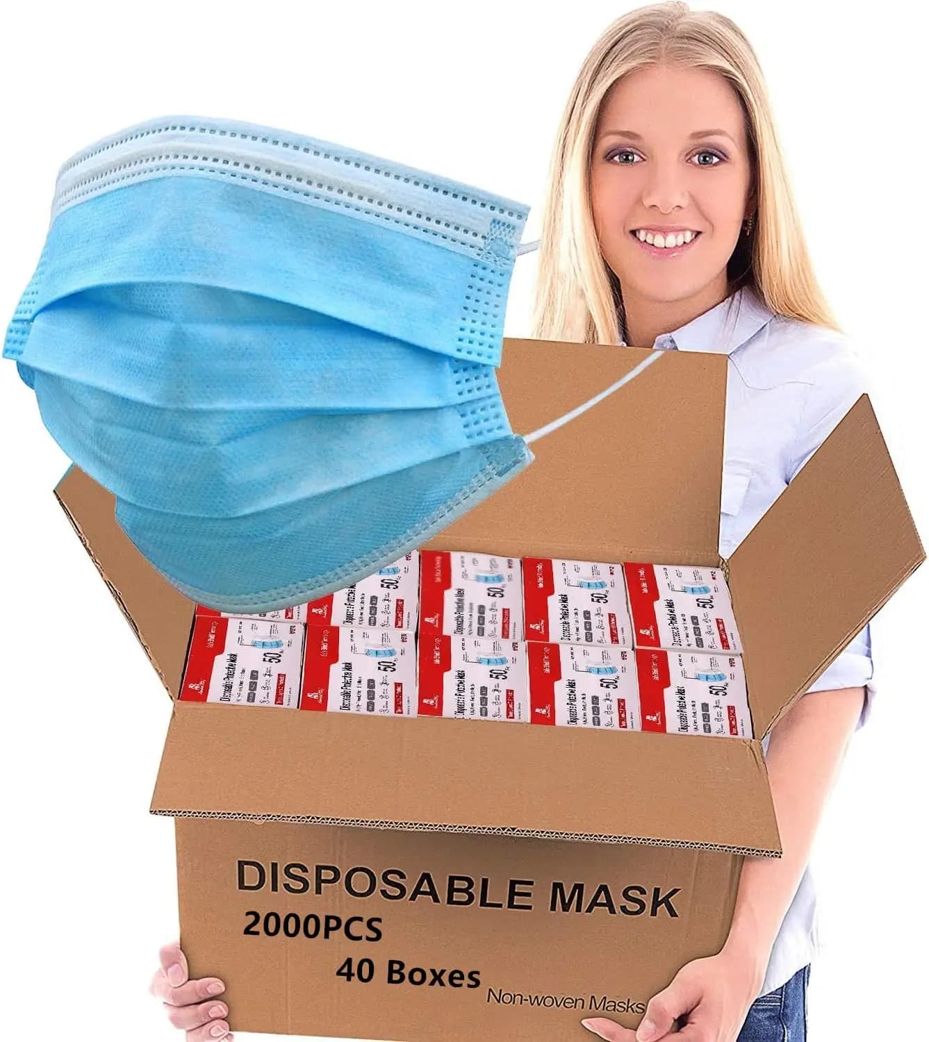 2000 Mascherine Blu in Confezione Convenienza, Non Tessute a 3 Strati Traspiranti con Elastici Regolabili per il Massimo Comfort
