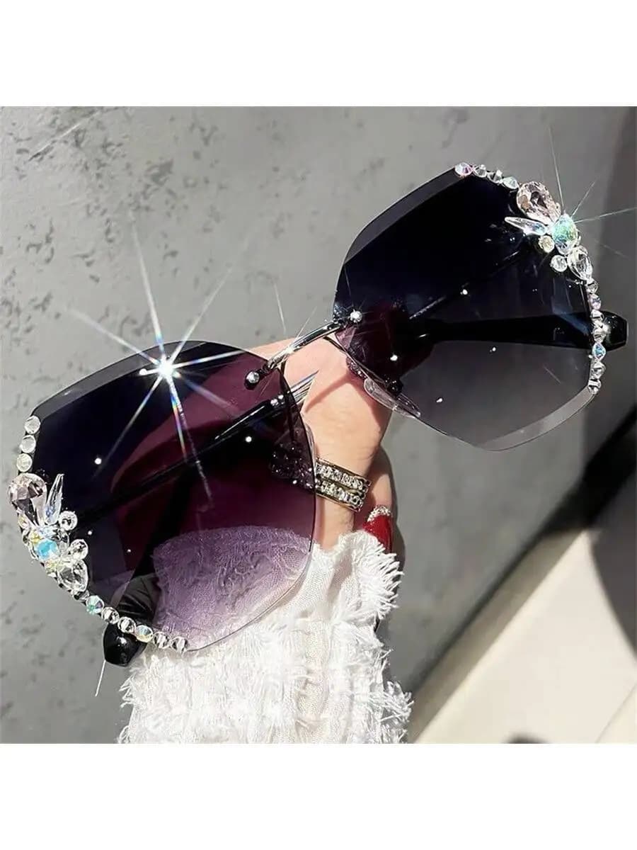 Fashion Rhinestone Sunglasses For Women Y2K Style Geometric Frame Party Festival Wear