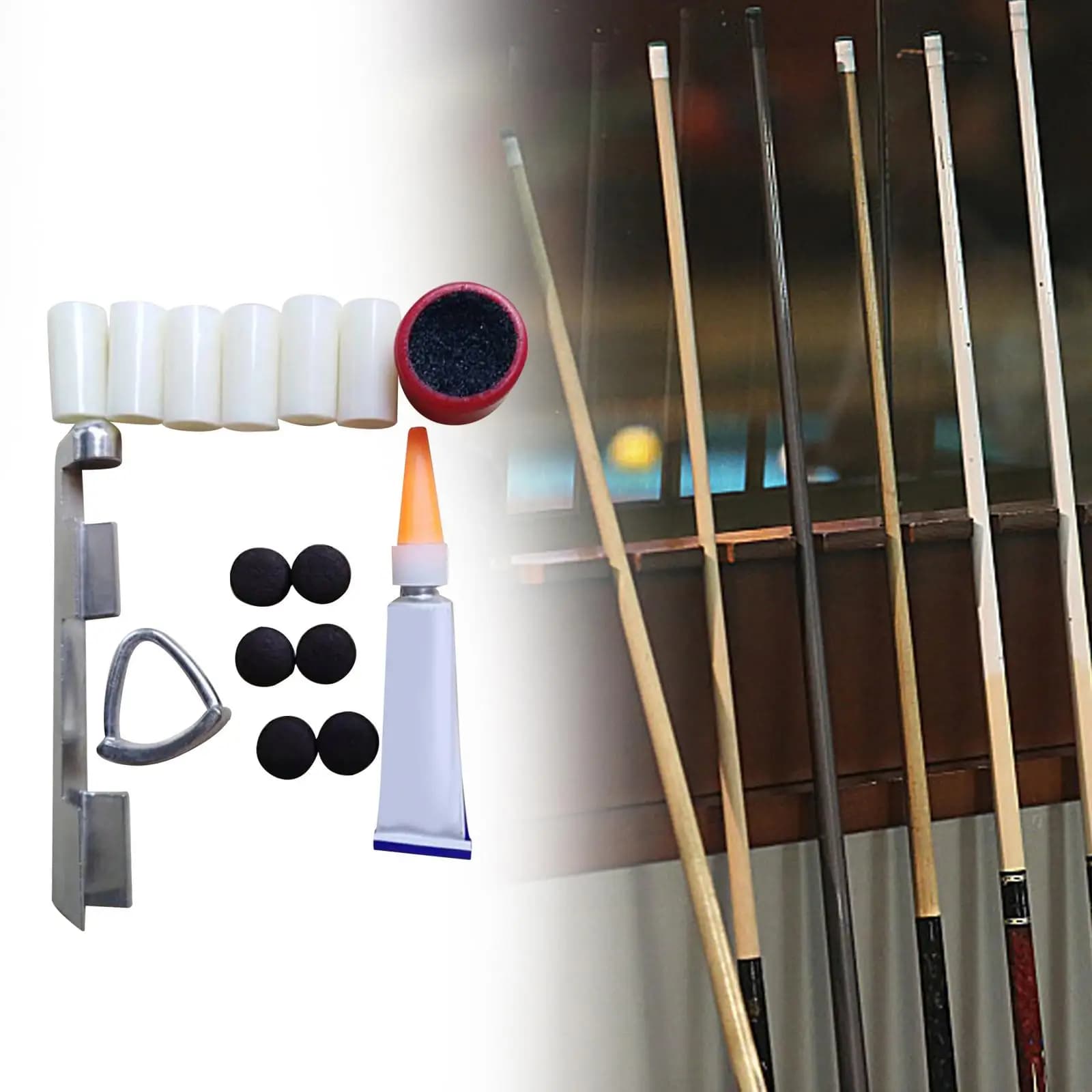 Kit di riparazione per stecca da biliardo Accessori per stecca Punte per stecca Manutenzione Colla per stecca Punta per stecca Scuffer Cue Top Levigatrice Kit punta di riparazione stecca da biliardo
