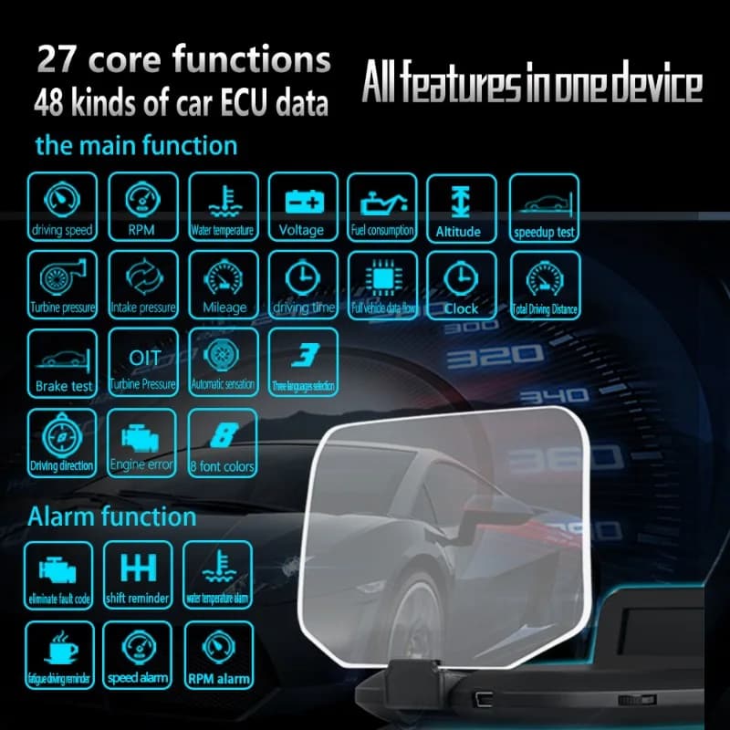 Universal HUD Head-Up Display, Speed & Navigation Projector, Portable Screen Plug and Play