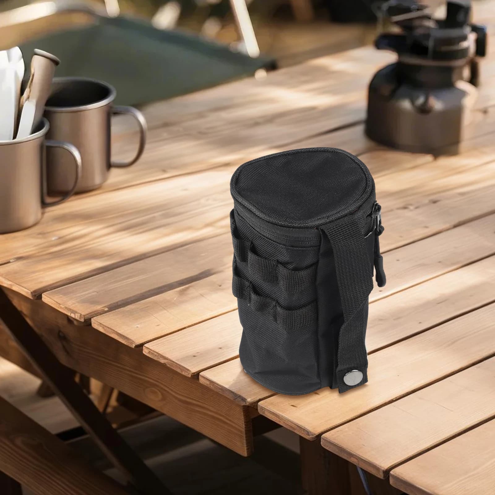Tactical bag for water bottles with hanging hole, cup holders, kettle holders, light bag to store various items