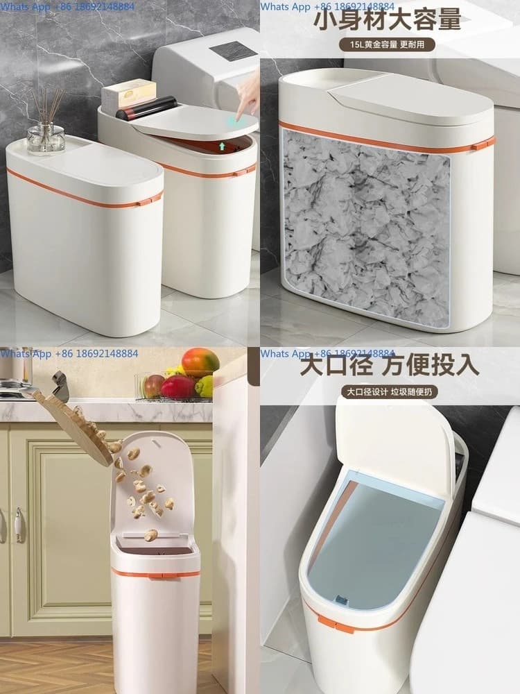 Pattumiera da bagno sottile con coperchio Porta carta igienica con sensore automatico per uso domestico