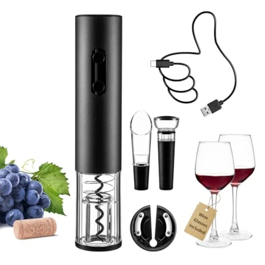 Set Apribottiglie Elettrico Ricaricabile Automatico con 2 Calici da Vino a Stelo Lungo, Regalo Ideale