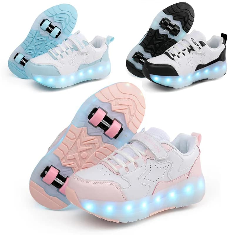 Kids Sneakers with USB Charging Luminous Shoes Outdoor Sports Wheelchairs Kids Four Wheels Boys Girls Casual Shoes Incandescent