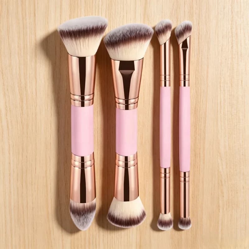 Set of 4-piece double-tip makeup brushes with box holders, portable travel brushes for foundation, fard, umbrella, for beginners in make-up
