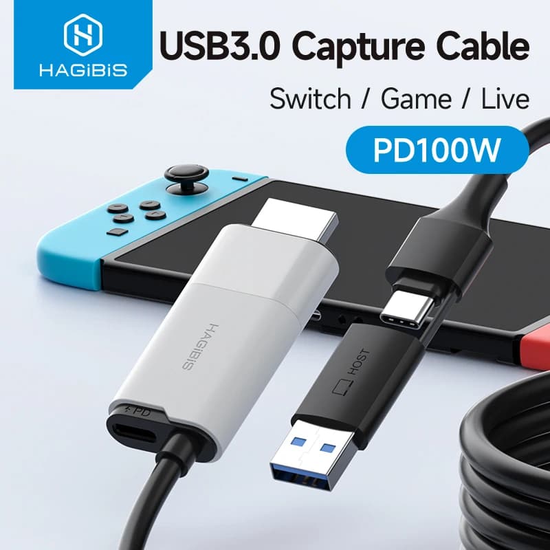 Hagibis Scheda di acquisizione video USB 3.0 Cavo di acquisizione da HDMI a USB-A/Tipo C PD 100W per registratore di streaming live da gioco Quest 3 Switch