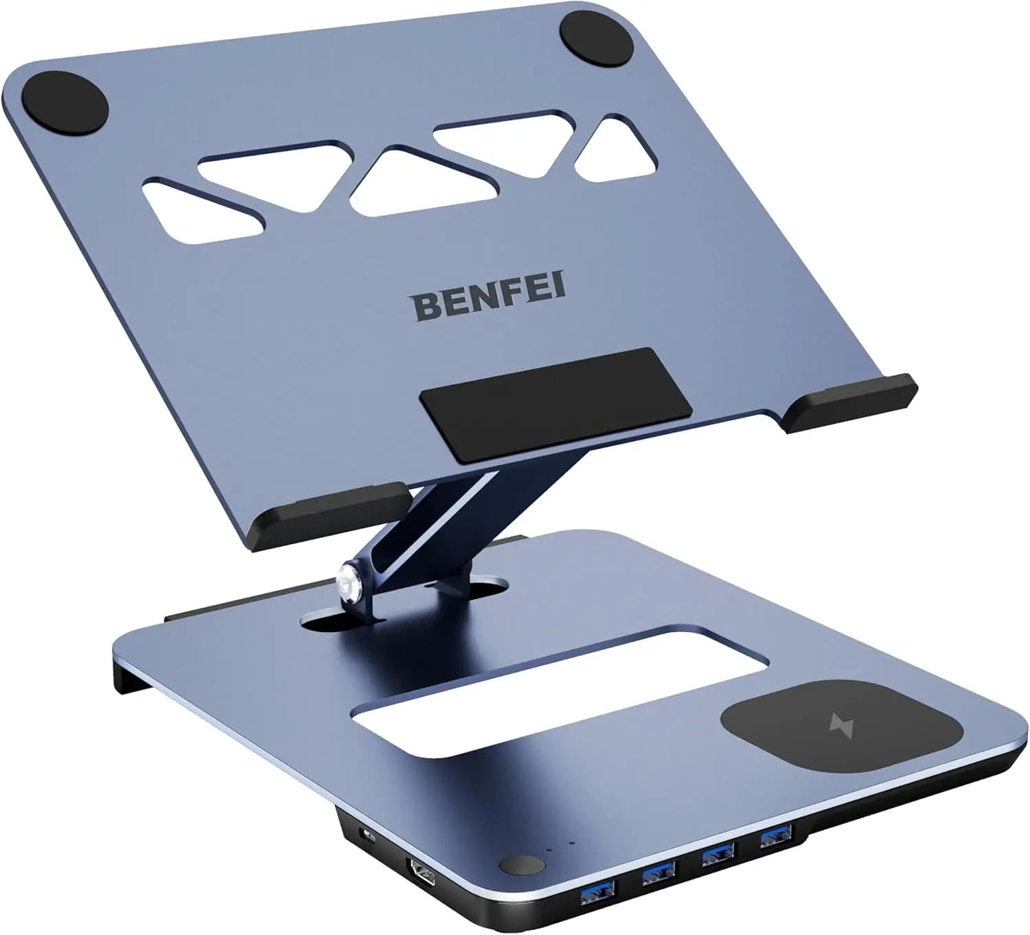 Supporto per Laptop 6-in-1 con Docking USB-C, Caricatore Wireless Magnetico, Switch KVM, HDMI 4K@60Hz per MacBook iPad XPS