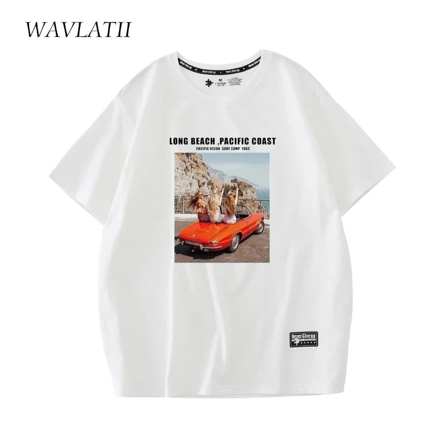 WAVLATII Women New Fashion White Printed T-Shirts Female Pink Streetwear Tees Black Comfortable Casual Summer Tops WT2232