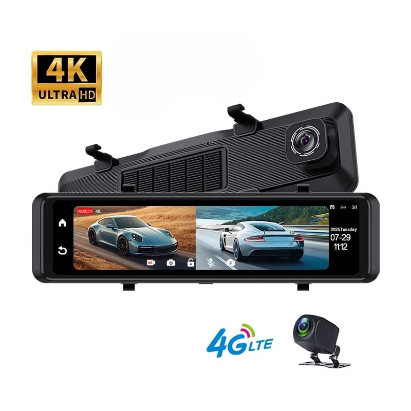 HONGTONG 4G 4K Dashcam double lens with Wifi GPS ADAS BSD Camera DVR for car FHD 4K Camera dashboard with mirror real rearview for car