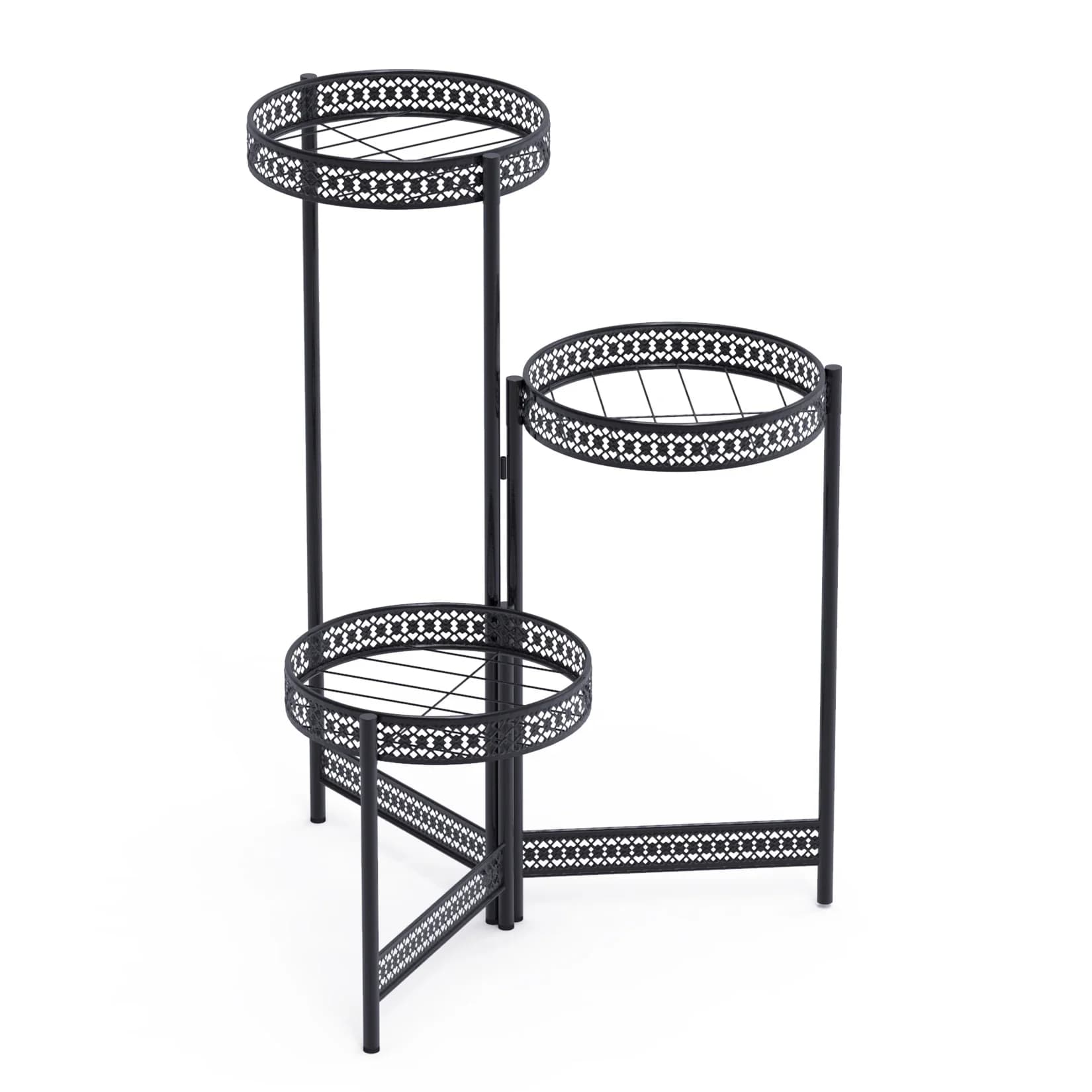 Supporto per piante in metallo a livello per interni, nero, alto, portavasi da fiori, pieghevole, per patio, giardino, soggiorno, balcone ad angolo