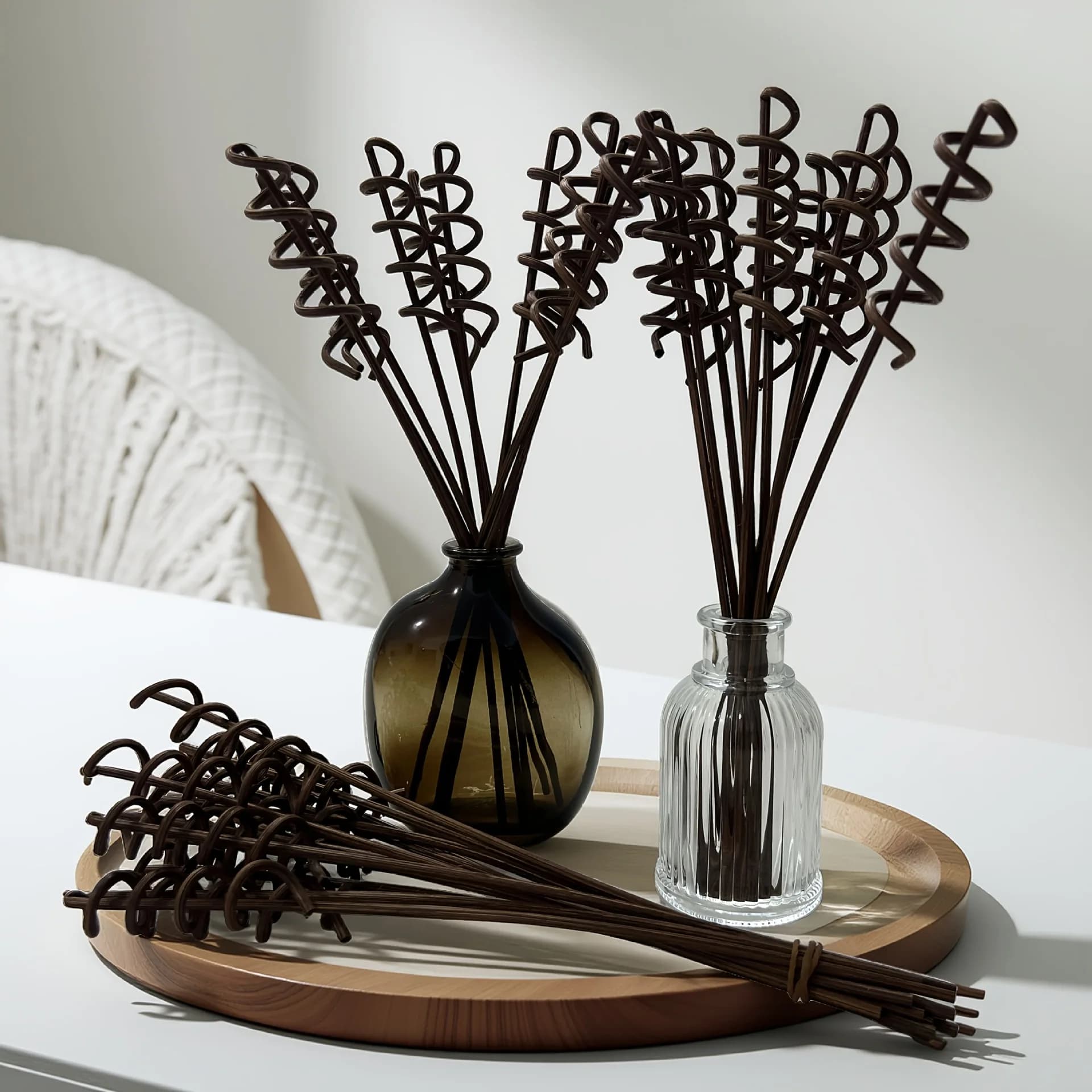 Bastoncini di Ricambio in Legno di Rattan Marrone Lungo e Ondulato per Diffusori di Oli Essenziali, Accessori Fai-da-te per la Decorazione Domestica e la Diffusione di Aromi