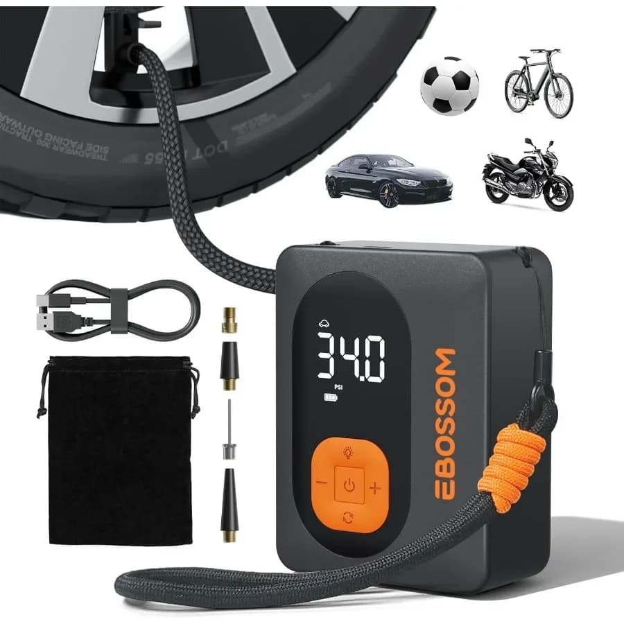 Compressore d'aria portatile senza fili con display digitale a doppio valore e luci a LED per gonfiare pneumatici per auto, biciclette, motocicli e