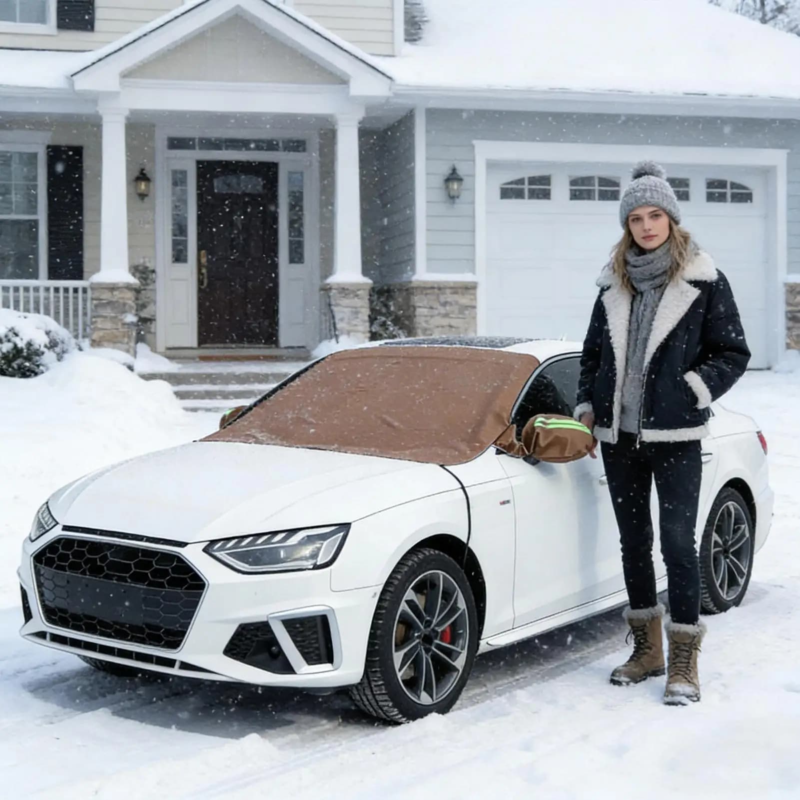 Copertura per parabrezza per auto in pelle PU antivento impermeabile accessori auto parabrezza parasole per sedani inverno estate gelo sole
