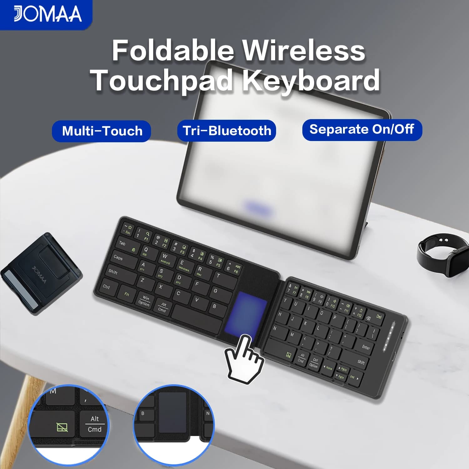 Jomaa mini tastiera portatile per smartphone Tastiera wireless pieghevole Bluetooth con touchpad per iPhone 17 Pro Max