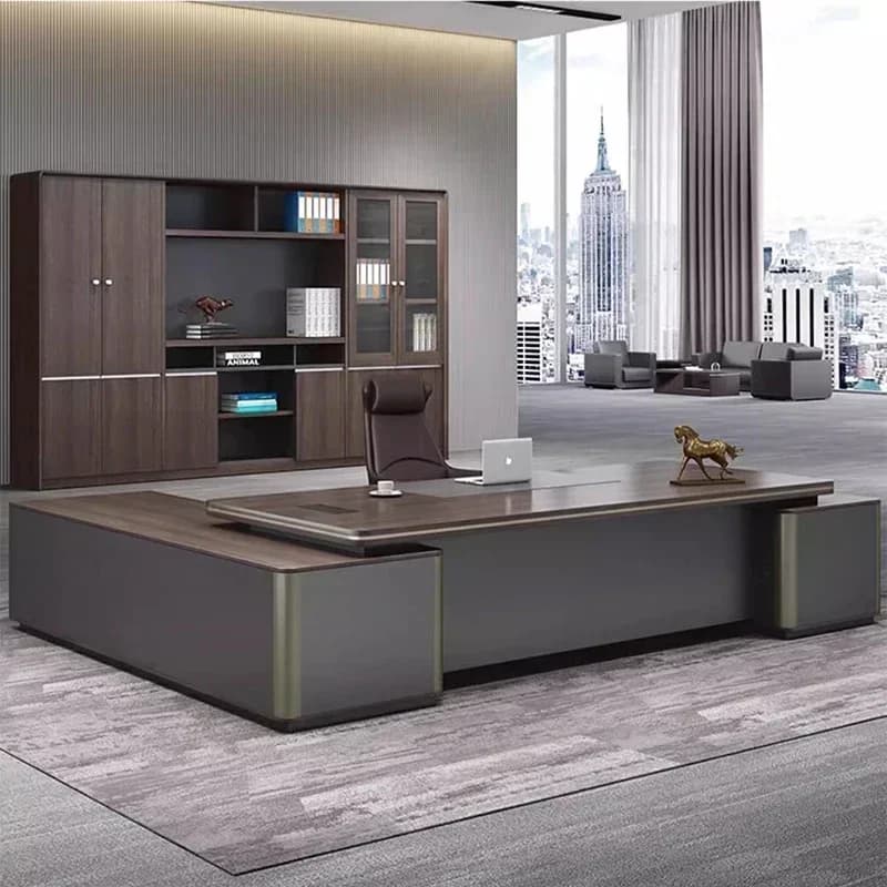 Scrivania direzionale deluxe con presa USB, organizer per cavi, sedia moderna, accessori per computer da ufficio, mobili
