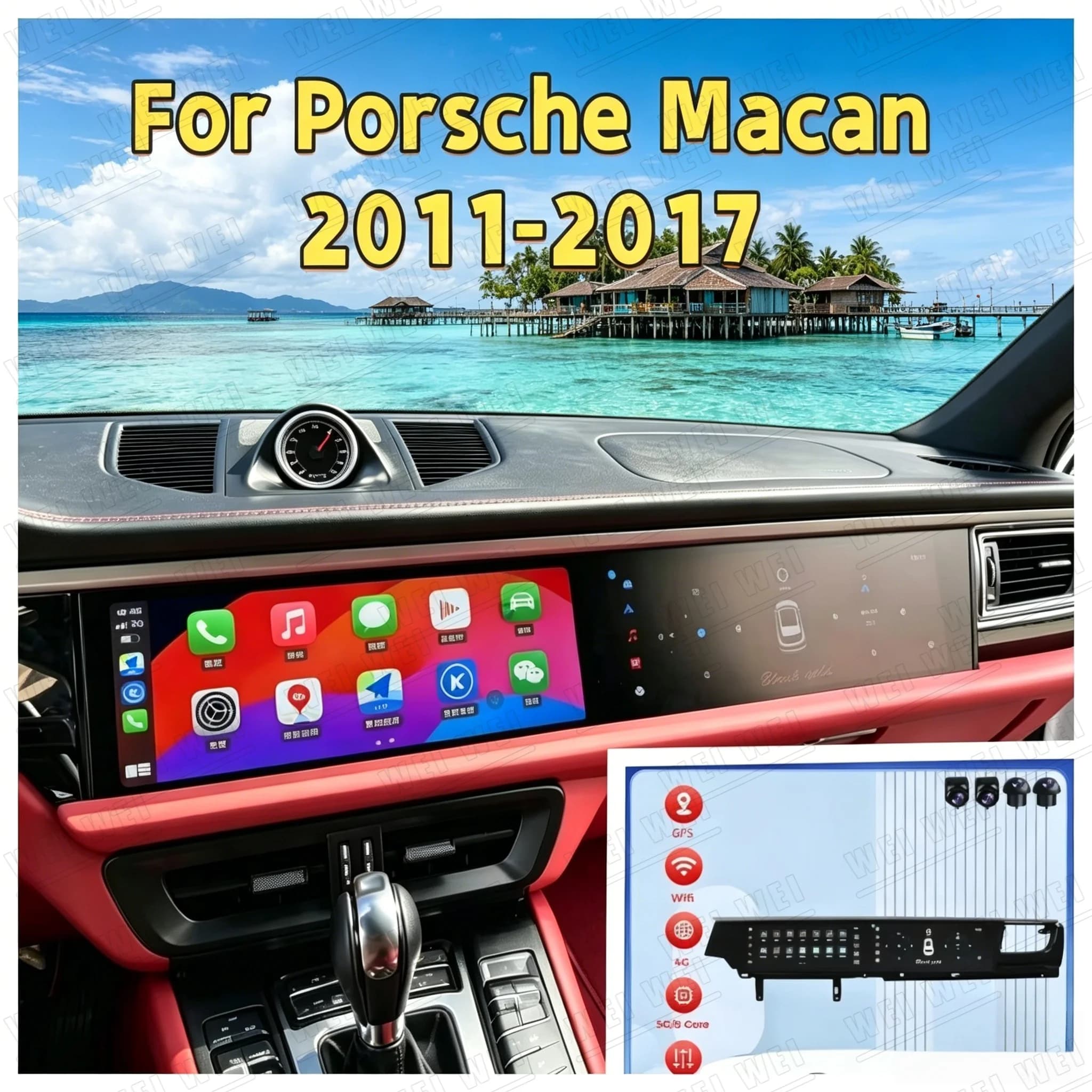 Android CarPlay 12.3 Inch 8GB+256GB For Porsche Macan 2011-2017 Dual Screen Auto Car GPS Multimedia Video Player Radio Head Unit